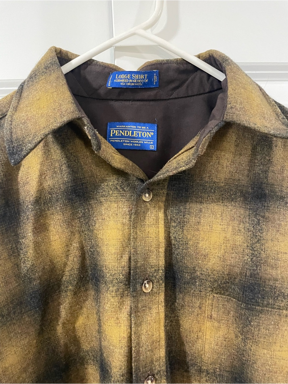 Pendleton Men's Yellow and Black Plaid Wool Button-Down Shirt Large Wool - Picture 2 of 6